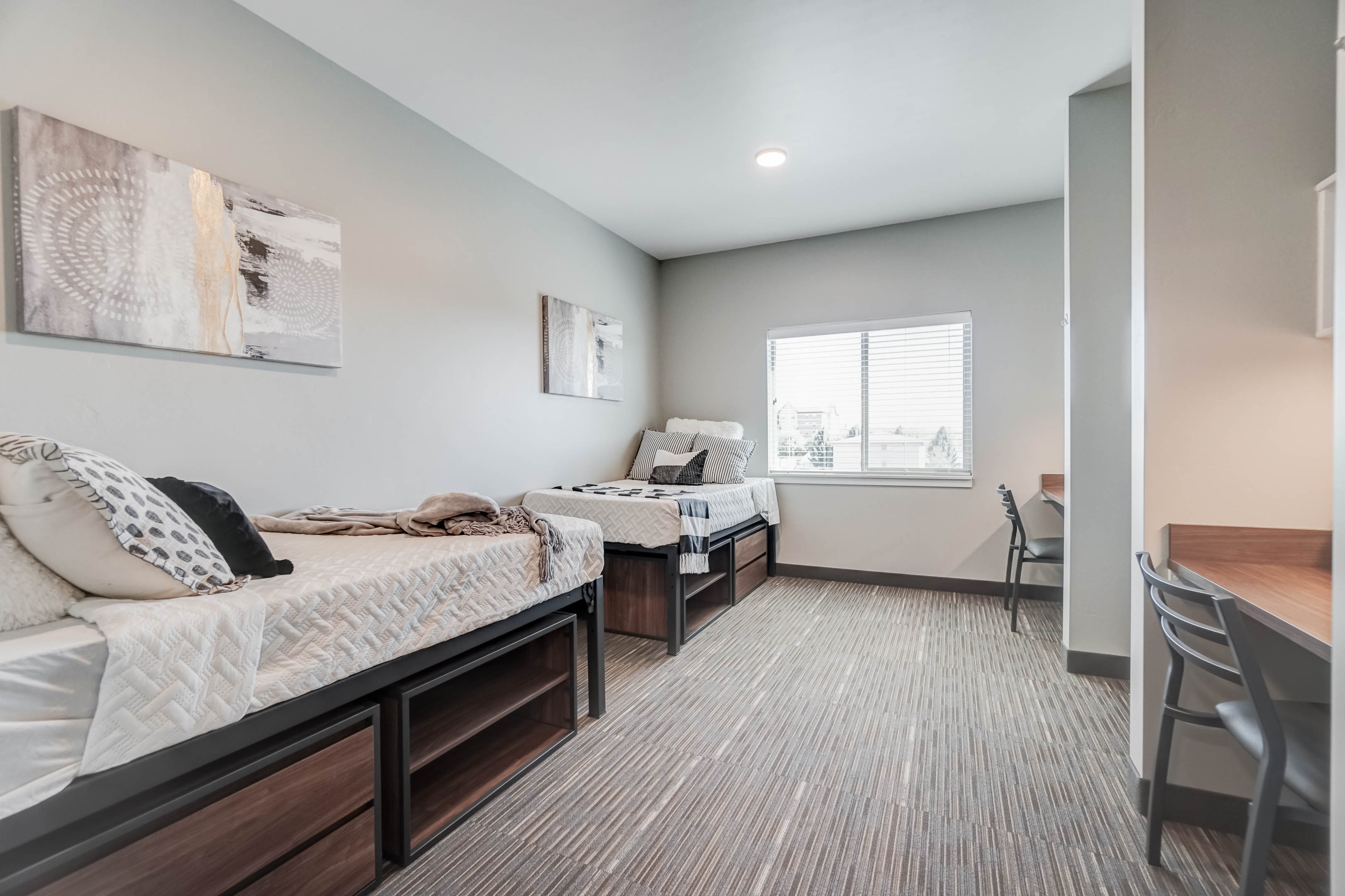 All bedrooms come with built-in desks, personal closets, and lots of storage under the bed.
